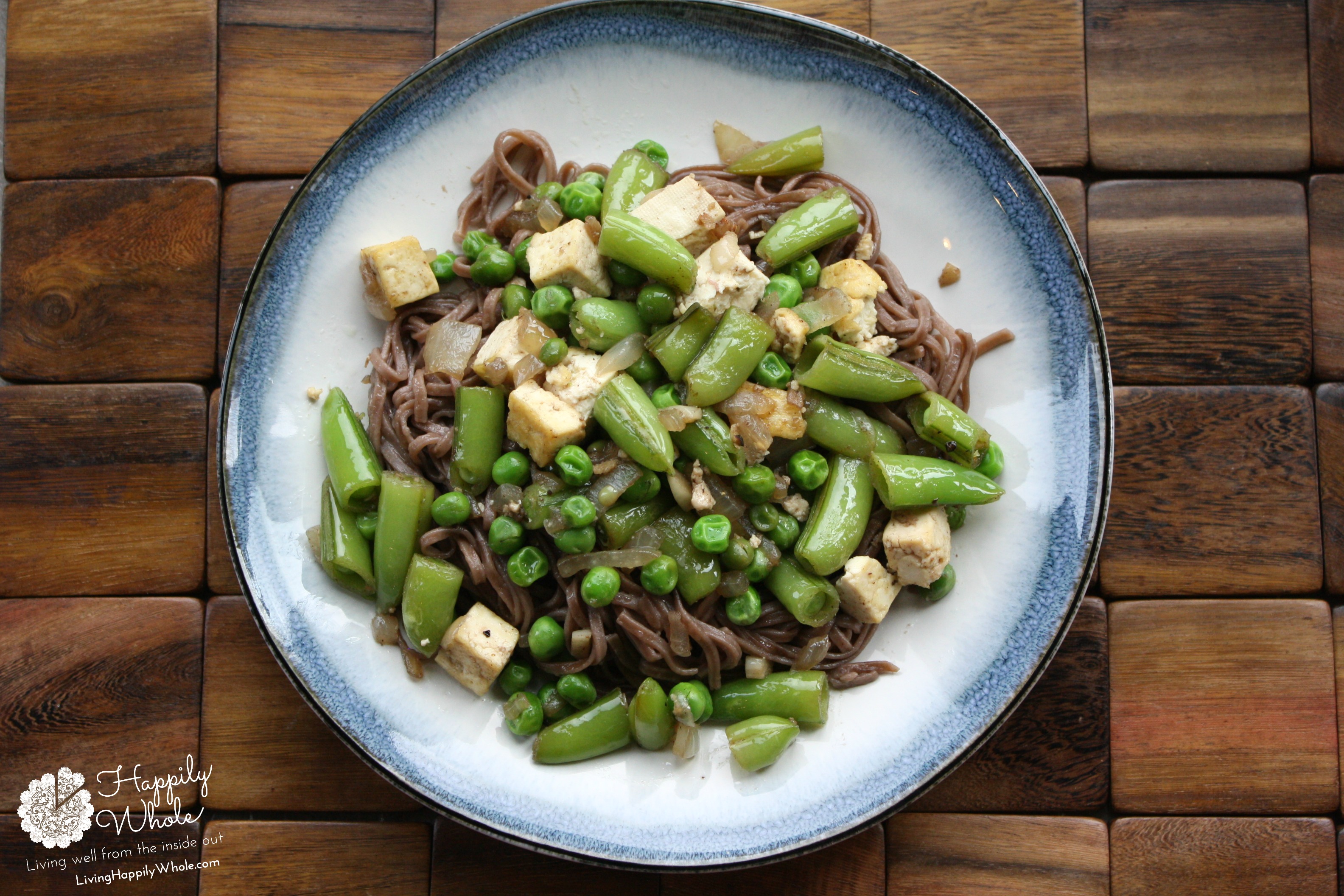 Spring Pea Tofu Stir Fry With Soba Noodles Happily Whole